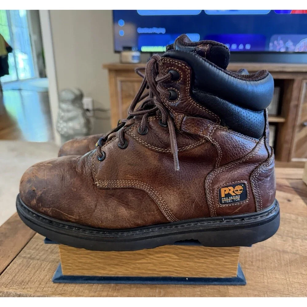 Timberland PRO Steel Toe Work Boots Brown Leather Mens 11M Internal Met
